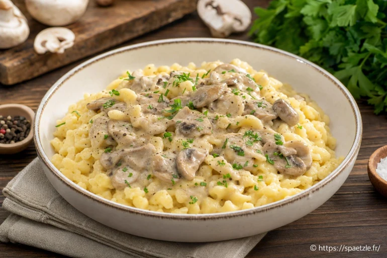 Spaetzle sauce champignons : recette crémeuse facile à réaliser chez soi